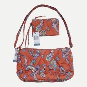 VERA BRADLEY Minor Paisley Quilted Shoulder Bag and Wristlet Pouch Set Orange